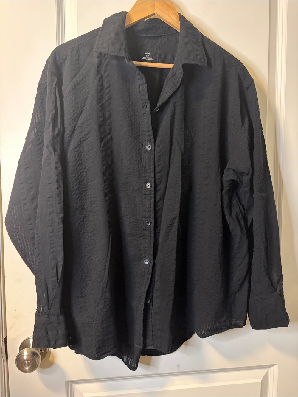 aerie Black Textured Button-Down Shirt